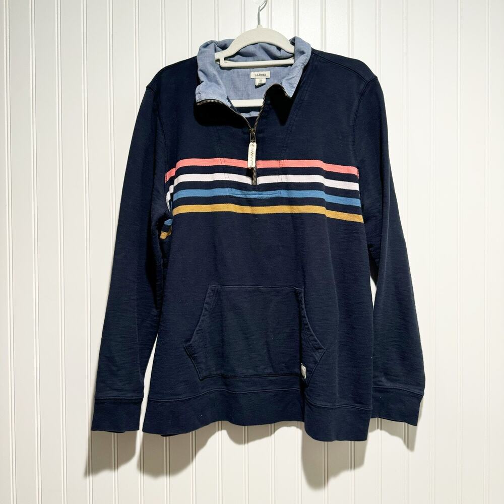 LL Bean Colorful Striped Quarter Zip Sweatshirt Size XL